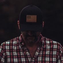 Load image into Gallery viewer, American Flag Hat - Leather Patch Trucker Snapback