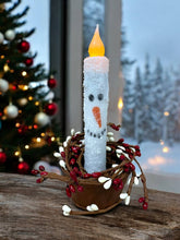 Load image into Gallery viewer, Snowy Snowman Face Battery Operated Taper Candle