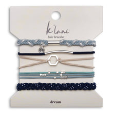 Load image into Gallery viewer, "Dream" Silver Hexagon Charm Blue Hair Tie Bracelets