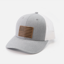 Load image into Gallery viewer, American Flag Hat - Leather Patch Trucker Snapback
