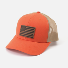 Load image into Gallery viewer, American Flag Hat - Leather Patch Trucker Snapback