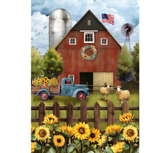 Load image into Gallery viewer, Sunflower Barn Garden Flag
