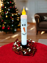 Load image into Gallery viewer, Snowy Snowman Face Battery Operated Taper Candle