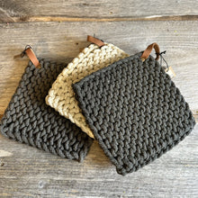 Load image into Gallery viewer, Crochet Pot Holder with Leather Loop