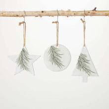 Load image into Gallery viewer, Ceramic Shaped Ornaments with Pine Branches