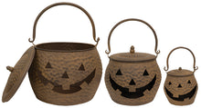 Load image into Gallery viewer, Hammered Rust Metal Jack O Lantern Cauldrons with Lids
