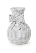 Load image into Gallery viewer, Bowed Beauties Basket Weave Pattern White Vases