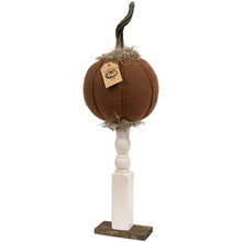 Load image into Gallery viewer, Primitive Mossy Top Pumpkin on Pedestal
