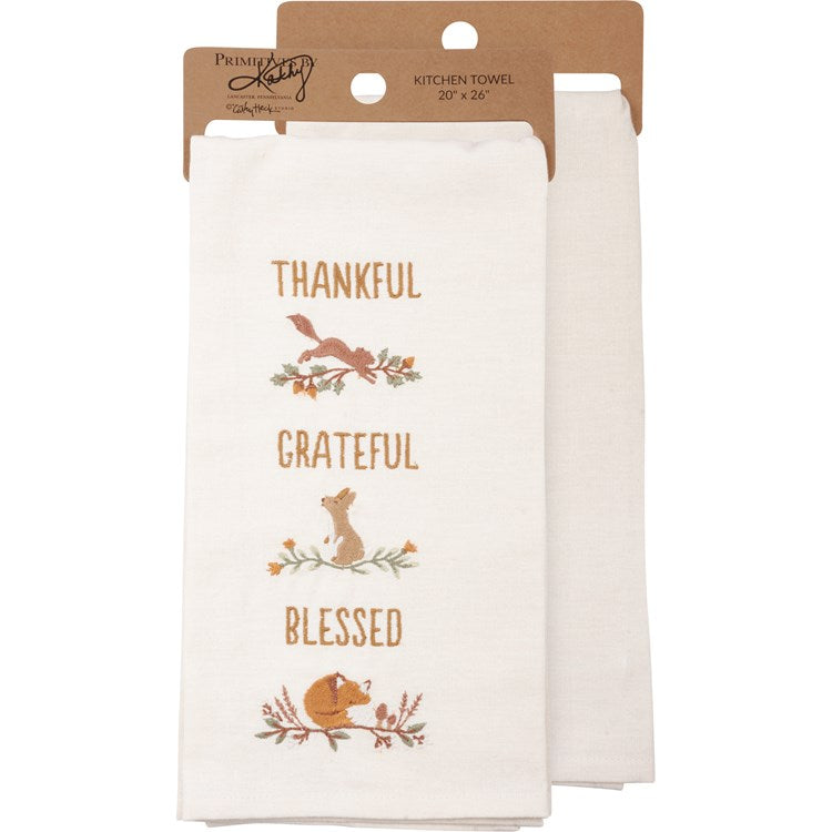 Thankful Grateful Blessed Embroidered Kitchen Towel