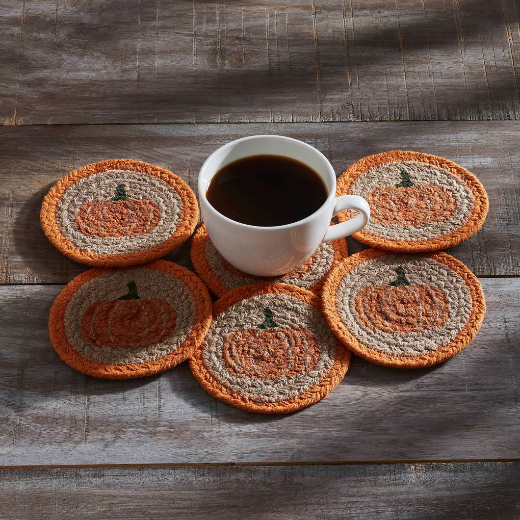 Harvest Blessings Natural Stencil Pumpkin Coaster