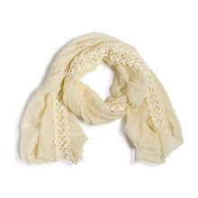 Load image into Gallery viewer, Woven Whimsy Crochet Inset Soft and Gauzy Scarf
