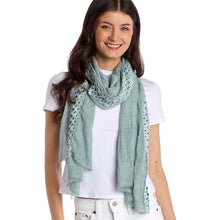 Load image into Gallery viewer, Woven Whimsy Crochet Inset Soft and Gauzy Scarf
