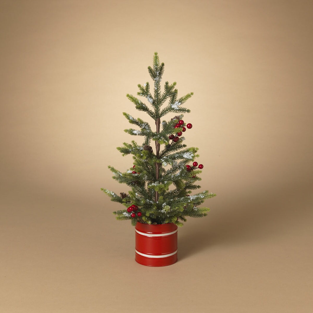 Holiday Pine Tree in Red Enamel Bucket