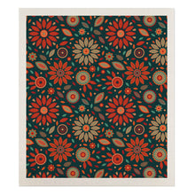 Load image into Gallery viewer, Orange and Teal Floral Swedish Dishcloth
