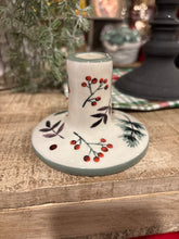 Load image into Gallery viewer, Hand Painted Stoneware Taper Holder with Seasonal Botanicals
