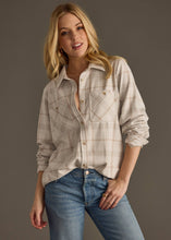 Load image into Gallery viewer, Tan, Brown &amp; Gray Plaid Button Up
