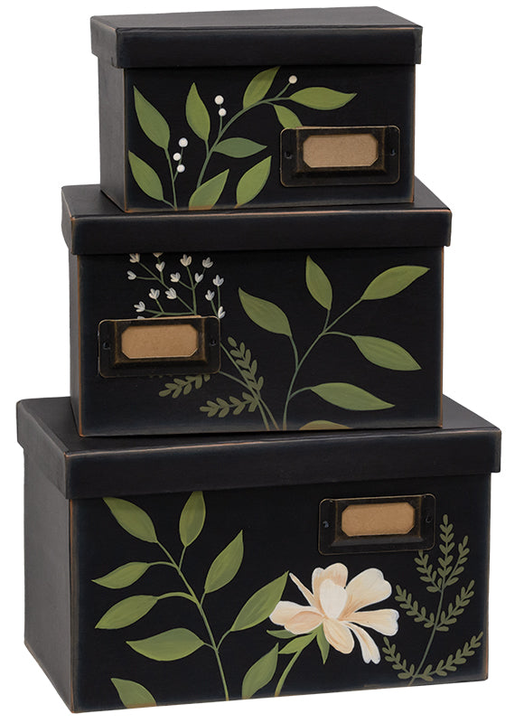 Set of 3 - Leafy Floral File Box