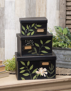 Set of 3 - Leafy Floral File Box