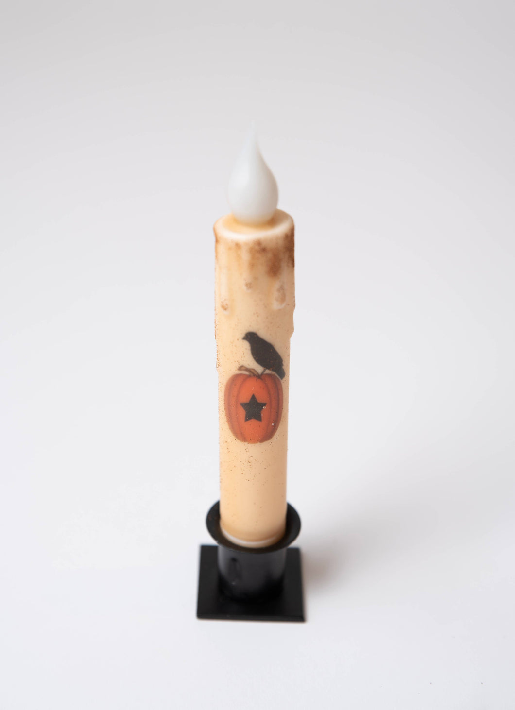 Pumpkin w/Crow LED Timer Taper Candle
