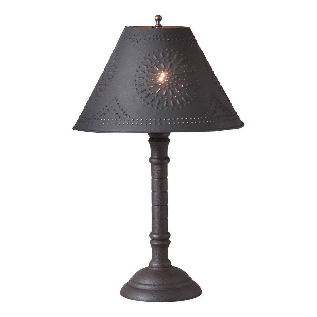 Hartford Woodpsun Gatlin Lamp with Textured Black Tin Shade: Hartford Black over Red