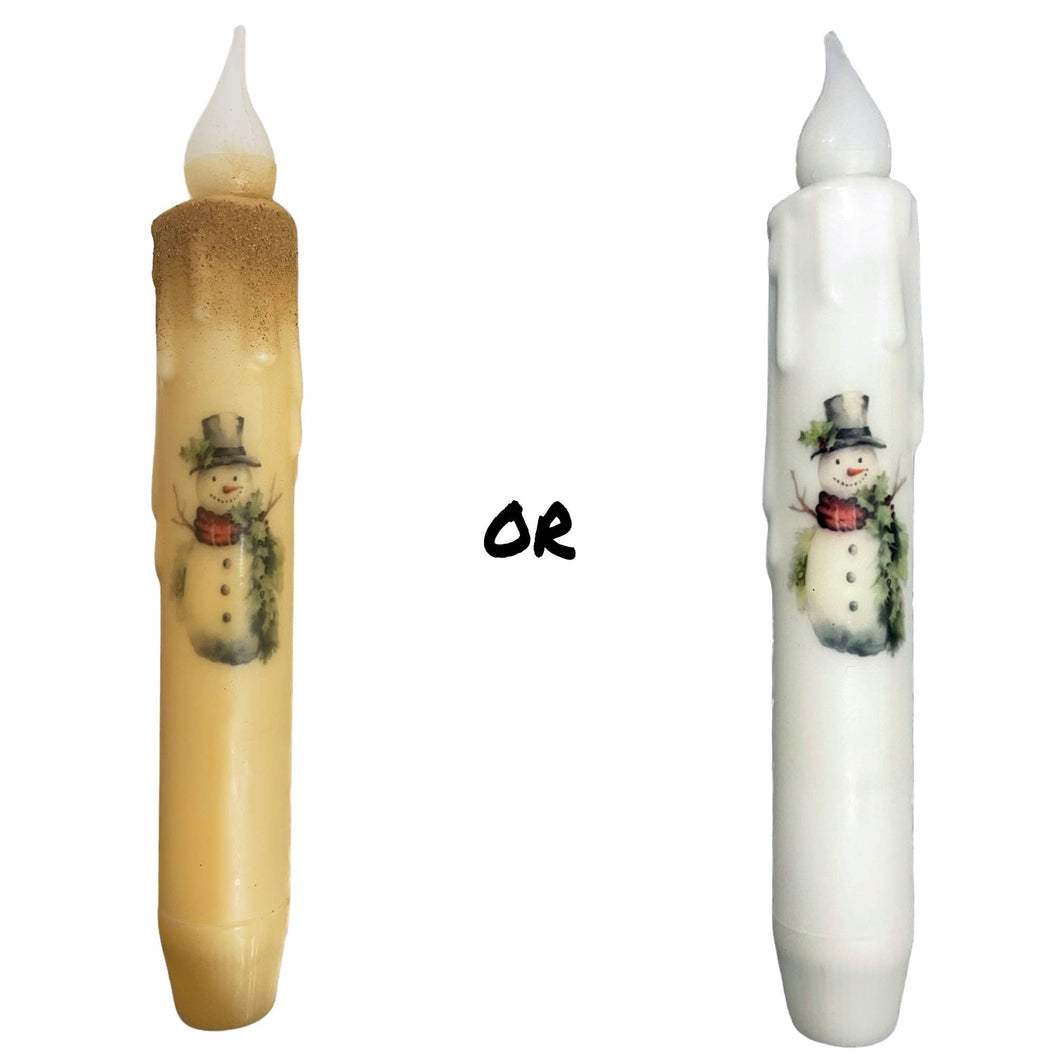 Vintage Snowman Christmas Battery Operated Taper Candles