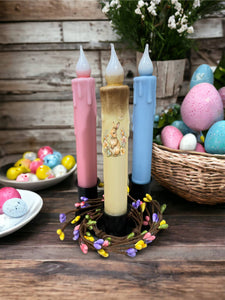 Easter Bunny Floral LED Battery Operated Timer Taper Candles