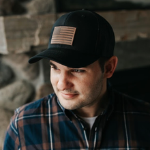 Load image into Gallery viewer, American Flag Hat - Leather Patch Trucker Snapback
