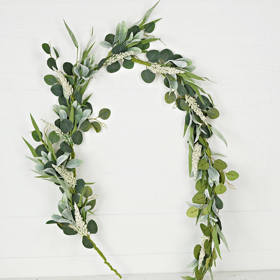 Mixed Eucalyptus, Lamb Ear and Heather Garland