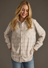 Load image into Gallery viewer, Tan, Brown &amp; Gray Plaid Button Up
