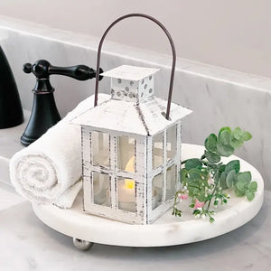 Small Vintage White Distressed Lantern