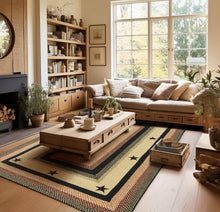 Load image into Gallery viewer, Primitive Star Gloucester Jute Braided Rugs, Black and Red
