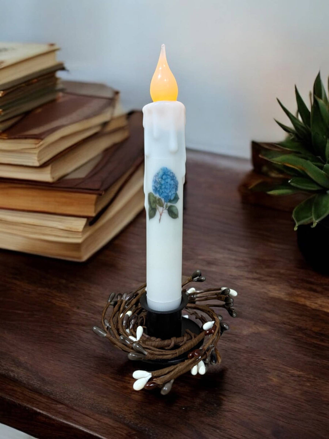 Hydrangea Spring Floral Battery Operated Timer Taper Candles