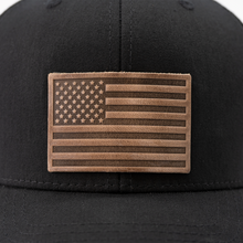 Load image into Gallery viewer, American Flag Hat - Leather Patch Trucker Snapback
