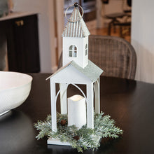 Load image into Gallery viewer, White Metal Church Pillar Lantern

