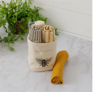 Set of 4 Dish Cloths in Canvas Bee Bag