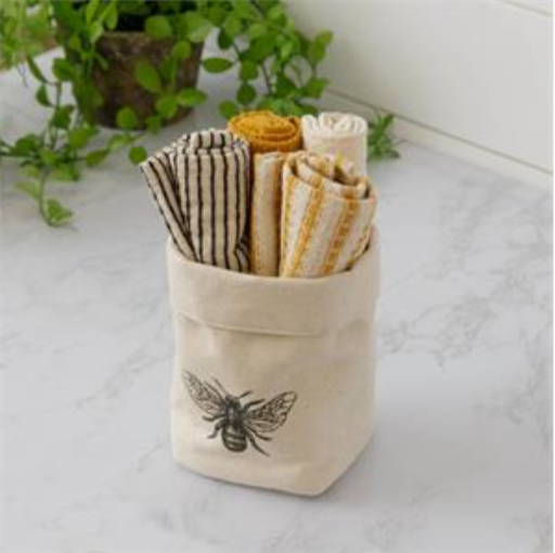 Set of 4 Dish Cloths in Canvas Bee Bag