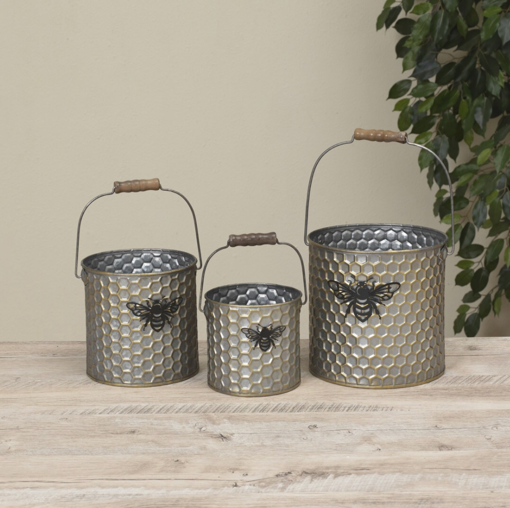 Galvanized Metal Embossed Bee Design Buckets