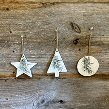 Load image into Gallery viewer, Ceramic Shaped Ornaments with Pine Branches
