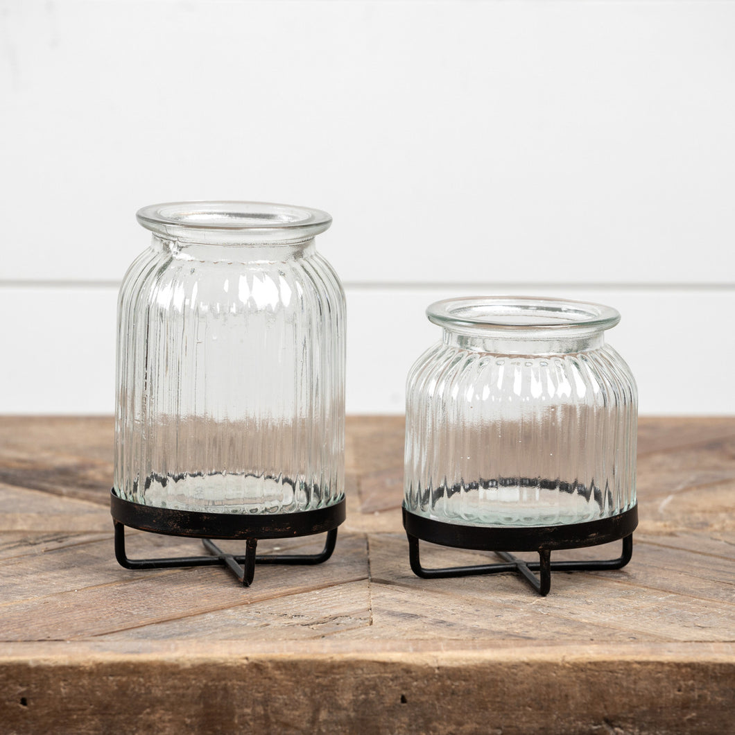 Glass Jars with Metal Stands