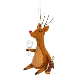 Felt Reindeer with Wine Glass Ornament