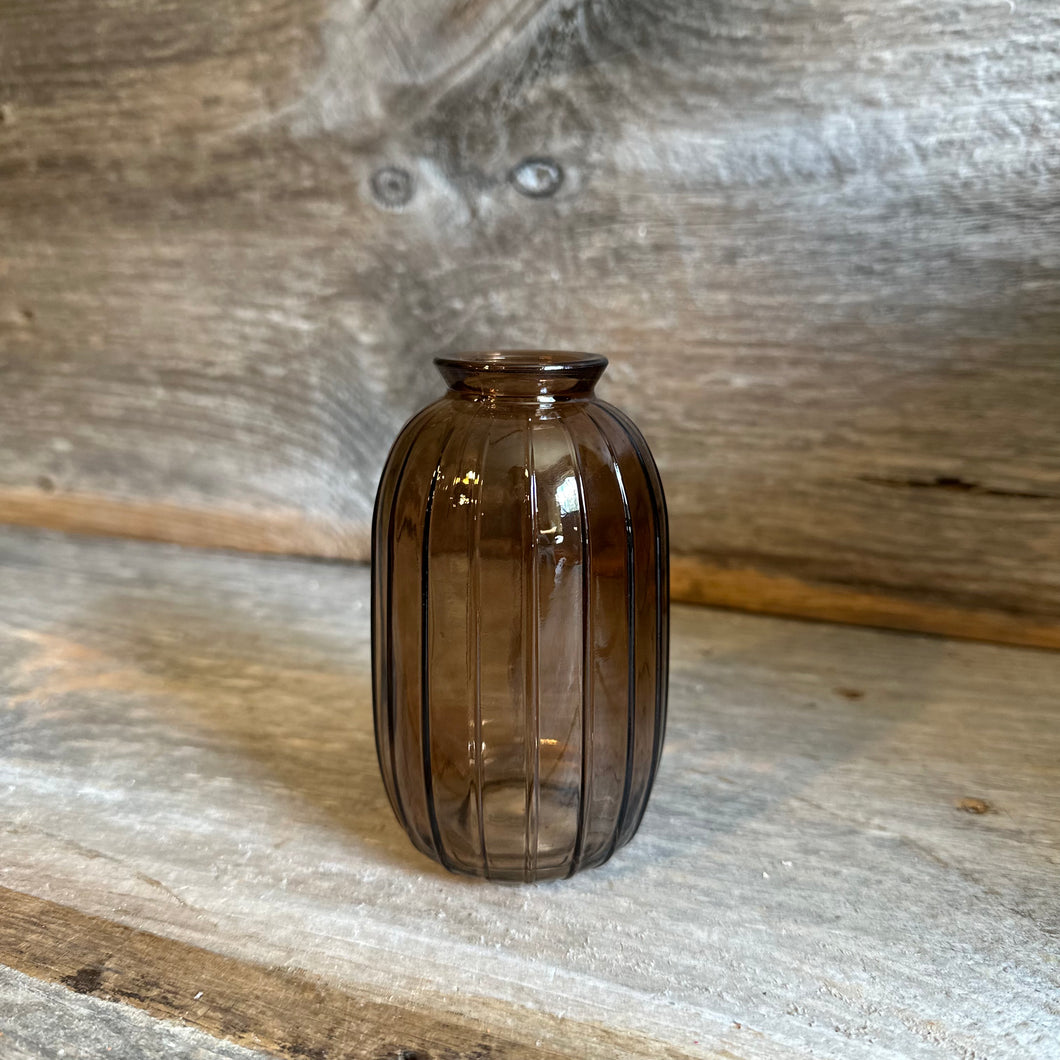 Ridged Round Amber Vase