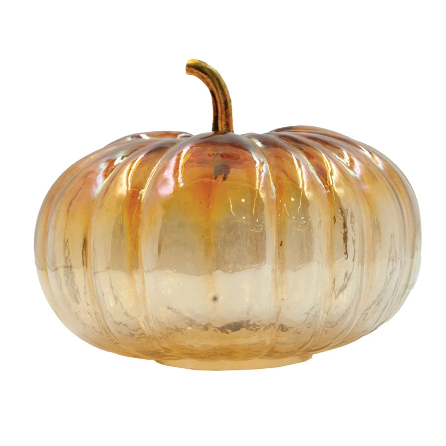 Iridescent Glass Pumpkin with Brass Stem