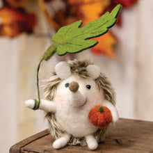 Load image into Gallery viewer, Hedgehog with Pumpkin and Leaf Felted Ornament
