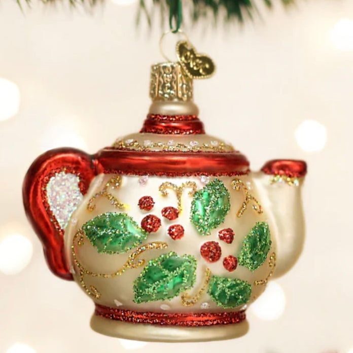 Holly Teapot Ornament