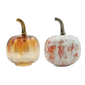 Iridescent Glass Pumpkin with Brass Stem