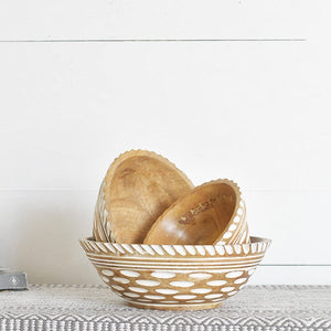 Washed Mango Wood Pattern Bowl