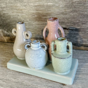 Multi Color Mounted Stoneware Vases with Base