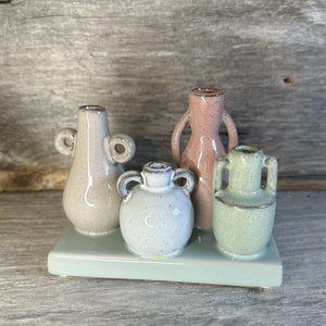 Multi Color Mounted Stoneware Vases with Base