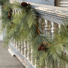 Load image into Gallery viewer, Greens and Pinecones 9&#39; Rope Garland.
