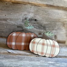 Load image into Gallery viewer, Plaid Pumpkin Wood Block Sign

